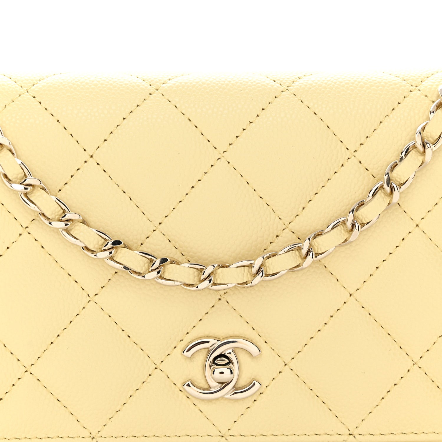 Chanel Caviar Quilted CC Turn Lock Wallet On Chain WOC Light Yellow 9 of 12