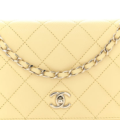 Chanel Caviar Quilted CC Turn Lock Wallet On Chain WOC Light Yellow 9 of 12