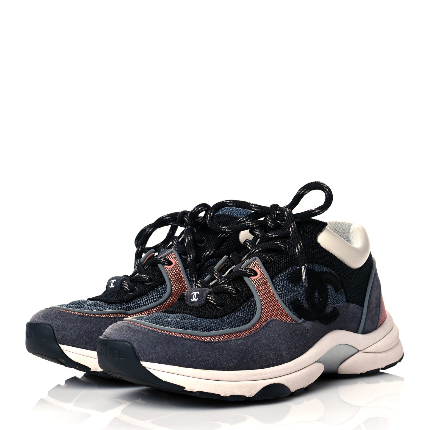 Nylon Calfskin Suede Womens CC Sneakers 37.5 Grey Pink