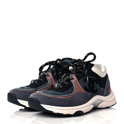 Chanel Nylon Calfskin Suede Womens CC Sneakers 37.5 Grey Pink 3 of 10