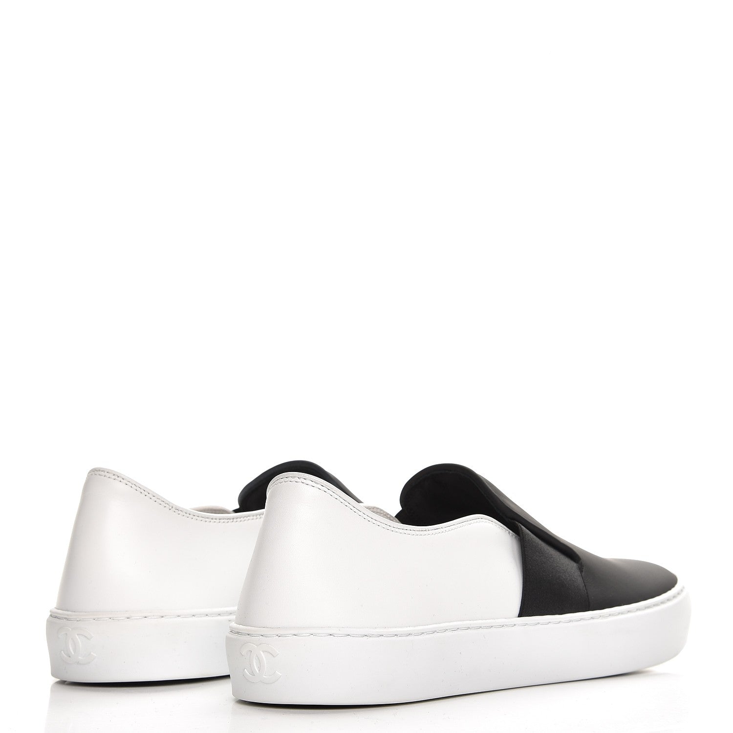 Chanel Calfskin Slip On Sneakers 38 White Black 5 of 10