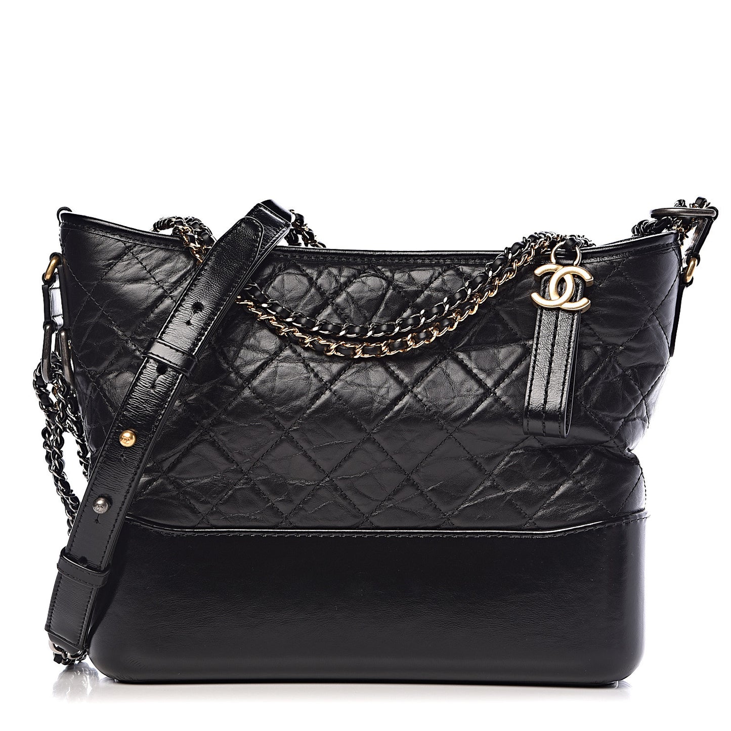 Aged Calfskin Quilted Medium Gabrielle Hobo Black