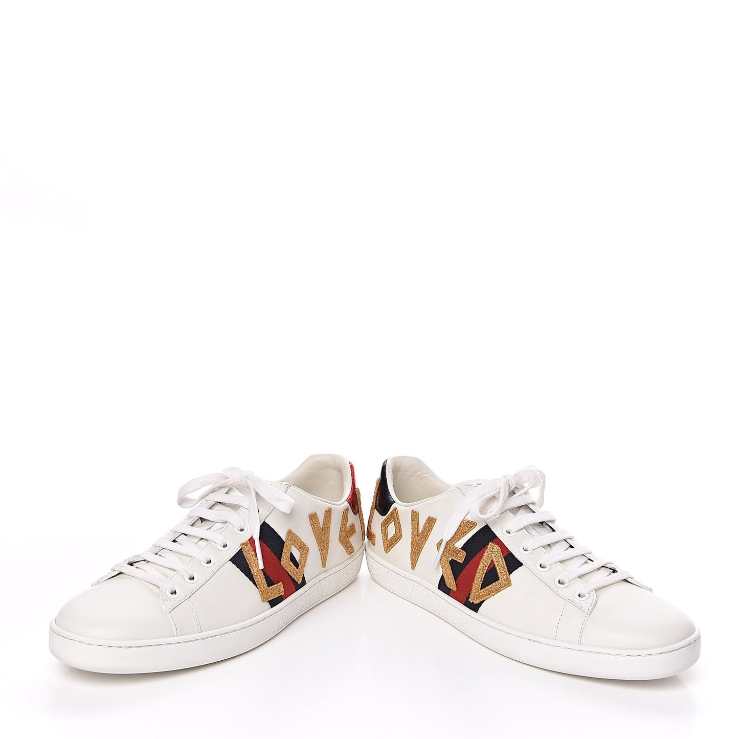 Calfskin Nappa Web LOVED Embroidered Womens Ace Sneakers 40 White Red Flame Notte