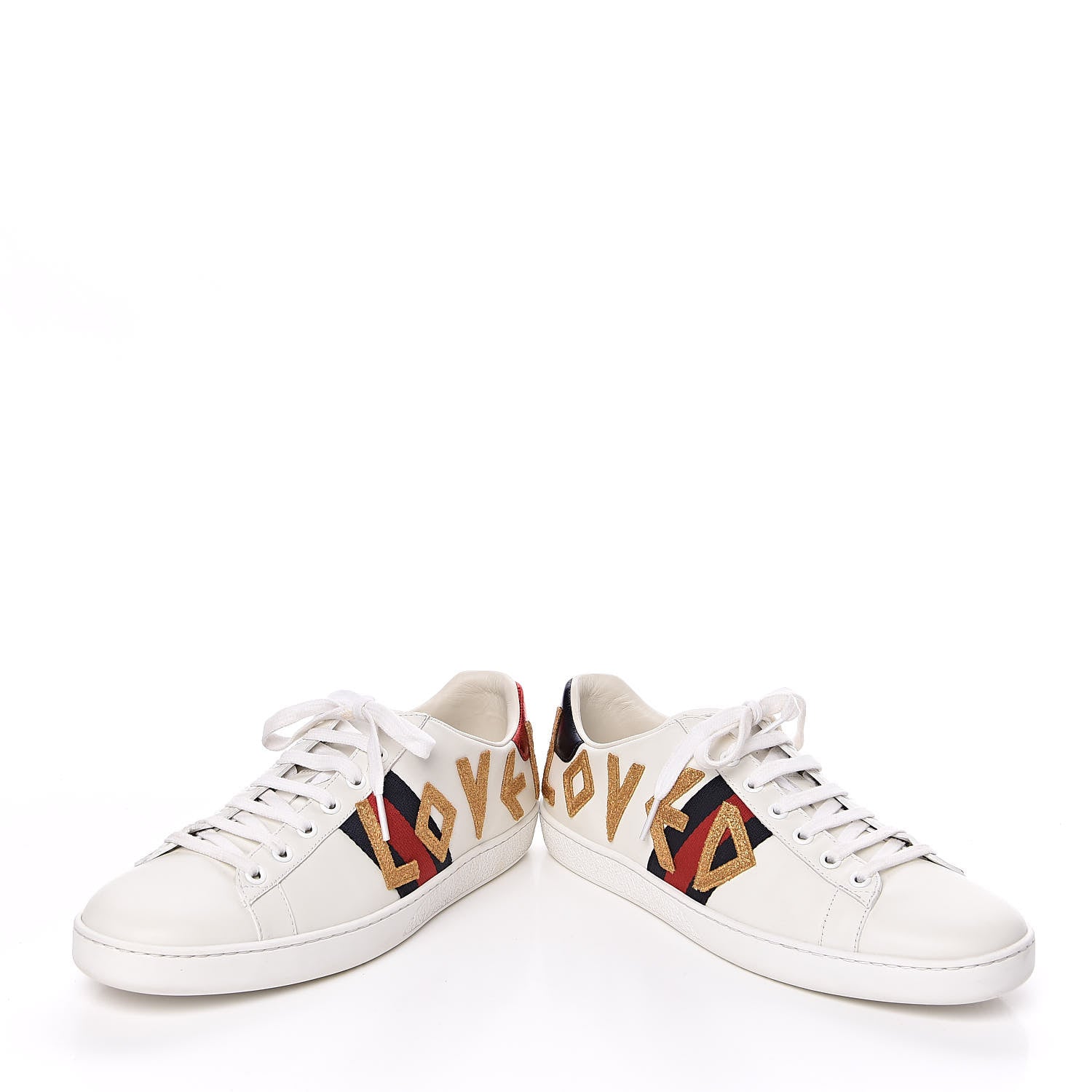 Gucci Calfskin Nappa Web LOVED Embroidered Womens Ace Sneakers 40 White Red Flame Notte 6 of 10