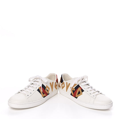 Gucci Calfskin Nappa Web LOVED Embroidered Womens Ace Sneakers 40 White Red Flame Notte 6 of 10