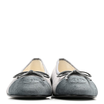 Chanel Velvet Cap Toe Ballerina Flats 36.5 Grey Green 3 of 12