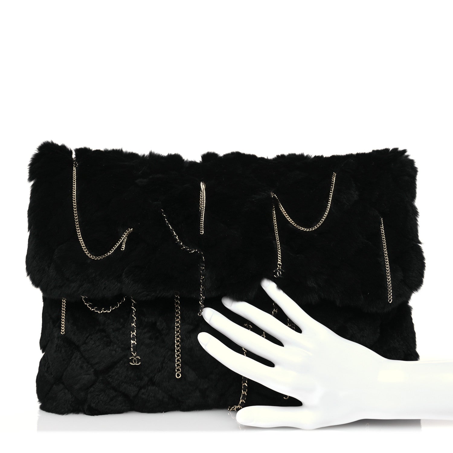 Chanel Rabbit Fur Large Chain Clutch Black 2 of 6