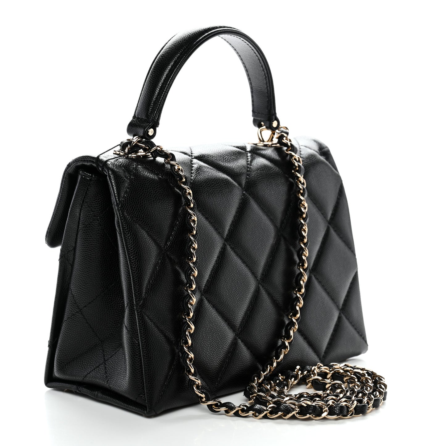 Caviar Quilted Mini Retro Twist Top Handle Flap Black