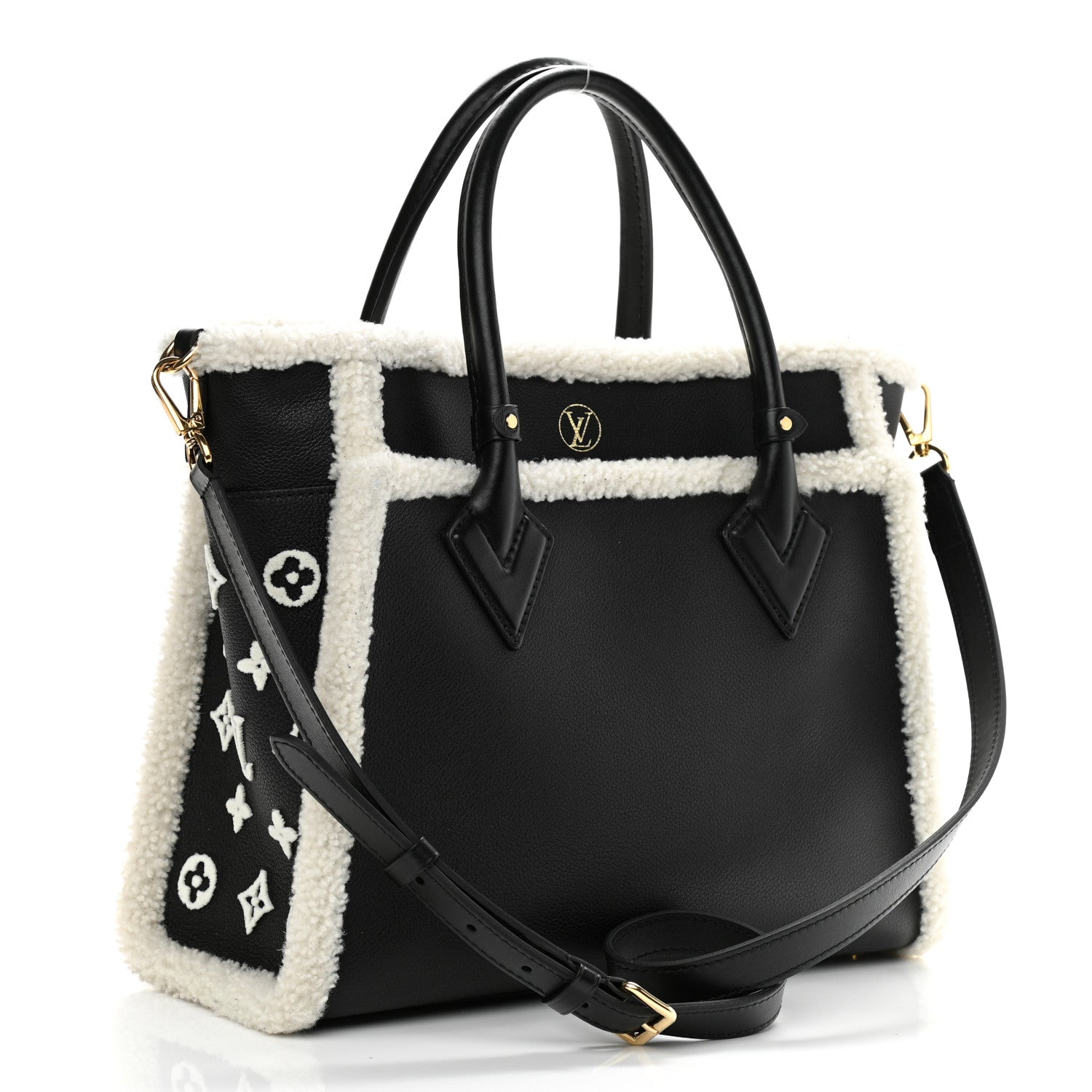 Louis Vuitton Grained Calfskin Shearling On My Side MM Black 3 of 11
