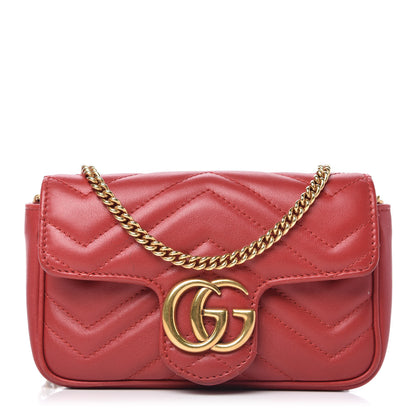 Gucci Calfskin Matelasse Super Mini GG Marmont Shoulder Bag Hibiscus Red 1 of 10