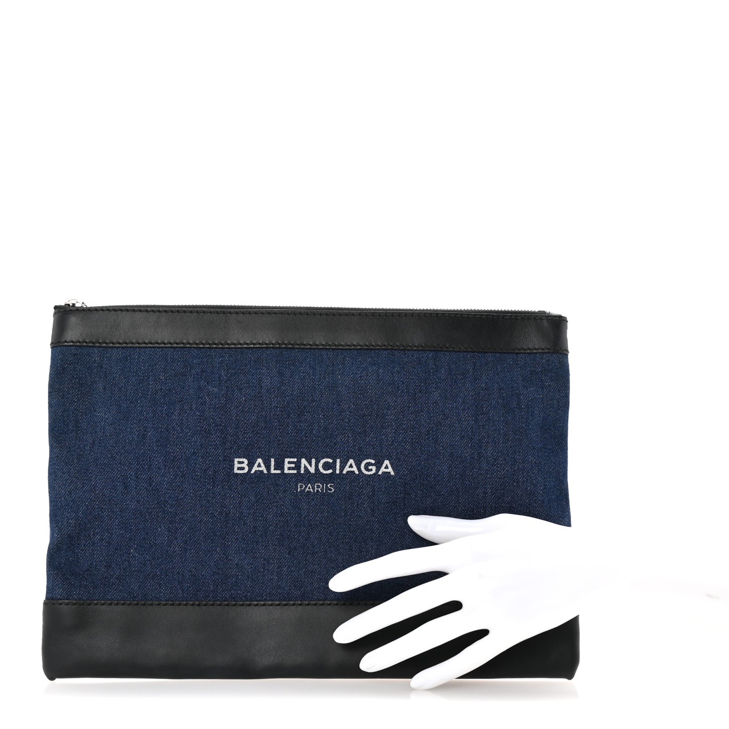 Denim Calfskin Logo Clutch Blue Black