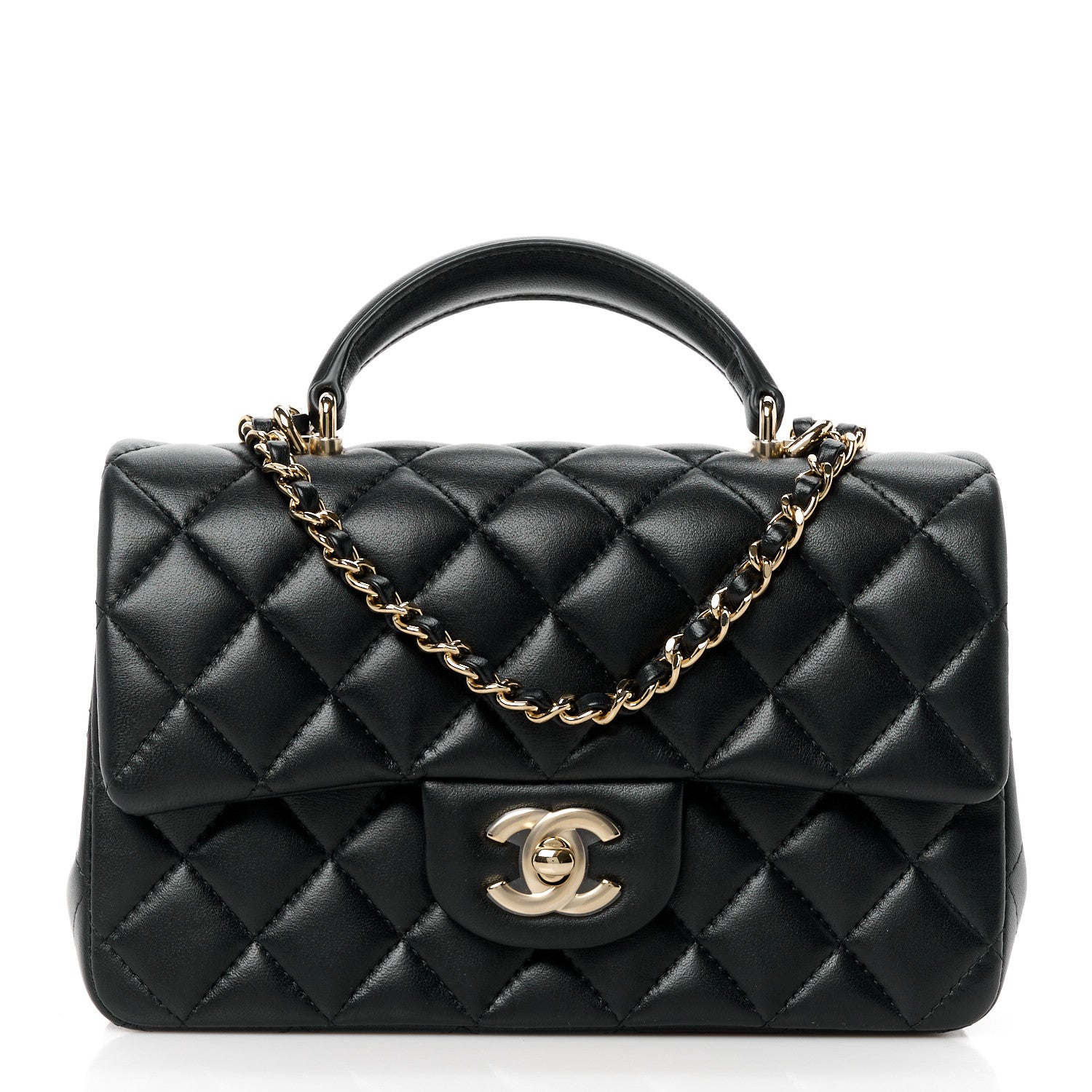 Chanel Lambskin Quilted Mini Top Handle Rectangular Flap Black 1 of 12