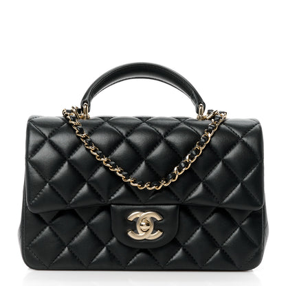 Chanel Lambskin Quilted Mini Top Handle Rectangular Flap Black 1 of 12