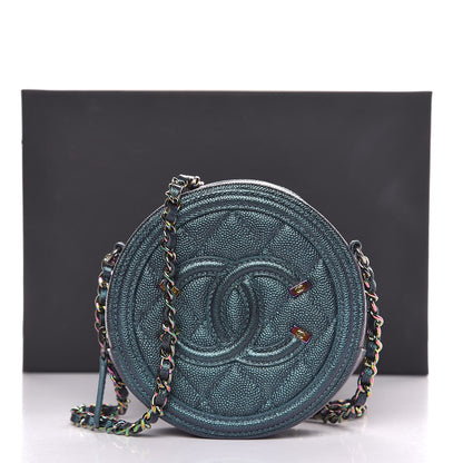 Chanel Iridescent Caviar Quilted Round Filigree Crossbody Dark Turquoise 8 of 8