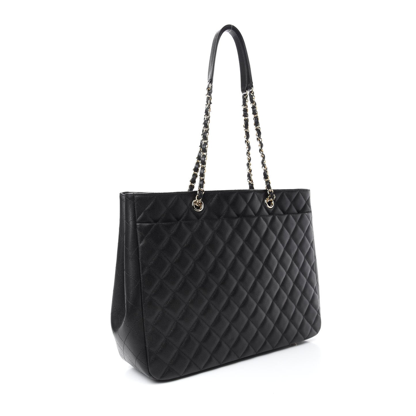 Caviar Quilted Large Classic Shopping Tote Black