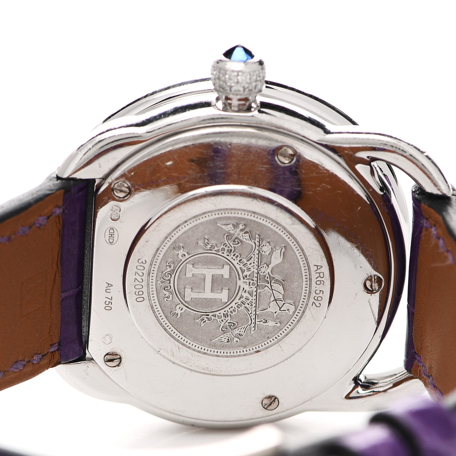 Hermes 18K White Gold Alligator Diamond 32mm Arceau Automatic Watch Amethyst 4 of 5