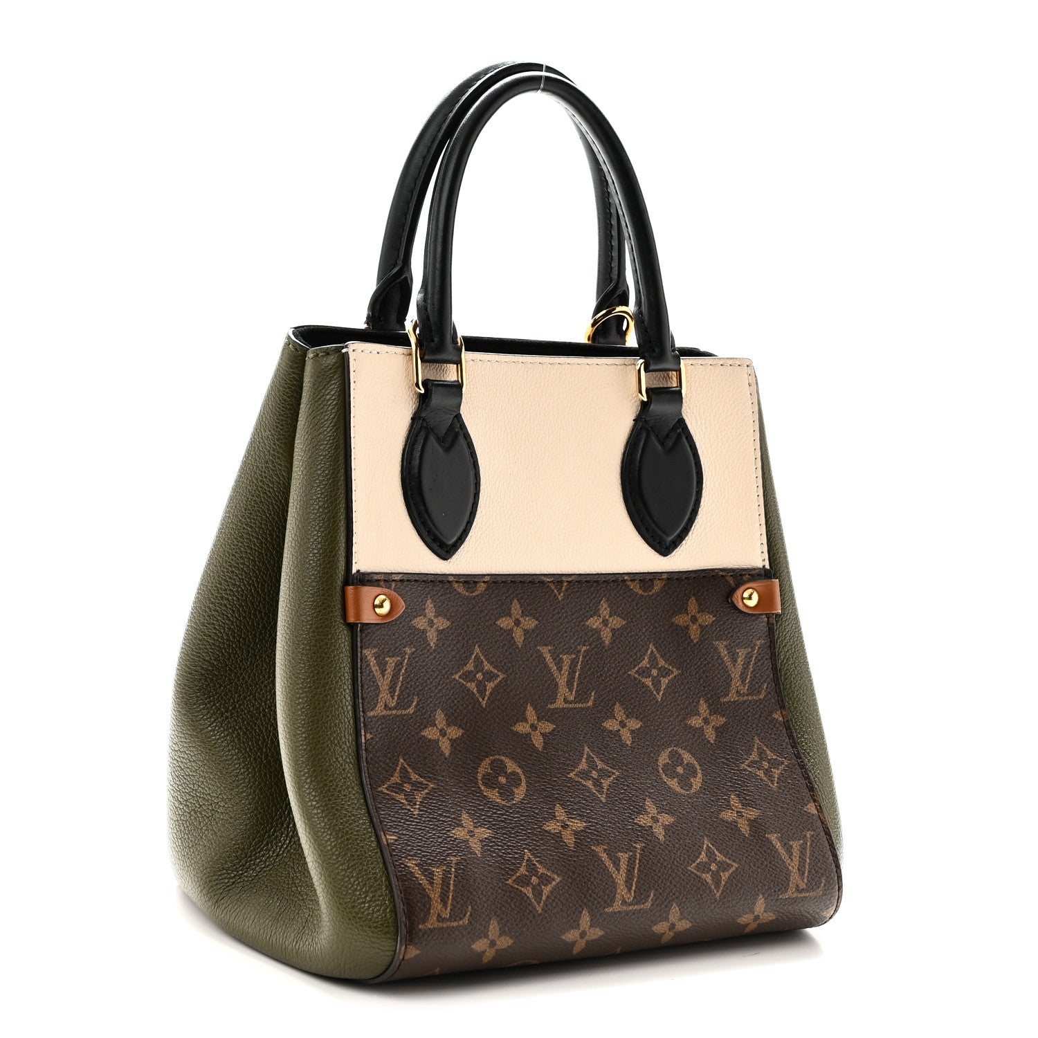 Louis Vuitton Calfskin Monogram Fold Tote PM Cream Khaki Black