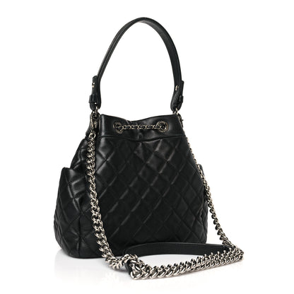 Chanel Lambskin Quilted CC Chain Bucket Bag Black 3 of 9