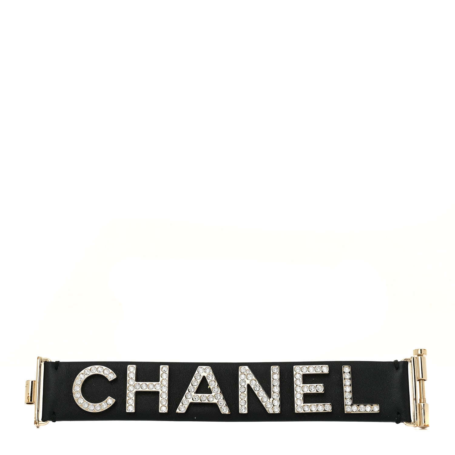 Chanel Crystal Lambskin Cha-Nel Logo Cuff S Black 1 of 11