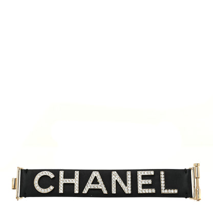 Chanel Crystal Lambskin Cha-Nel Logo Cuff S Black 1 of 11