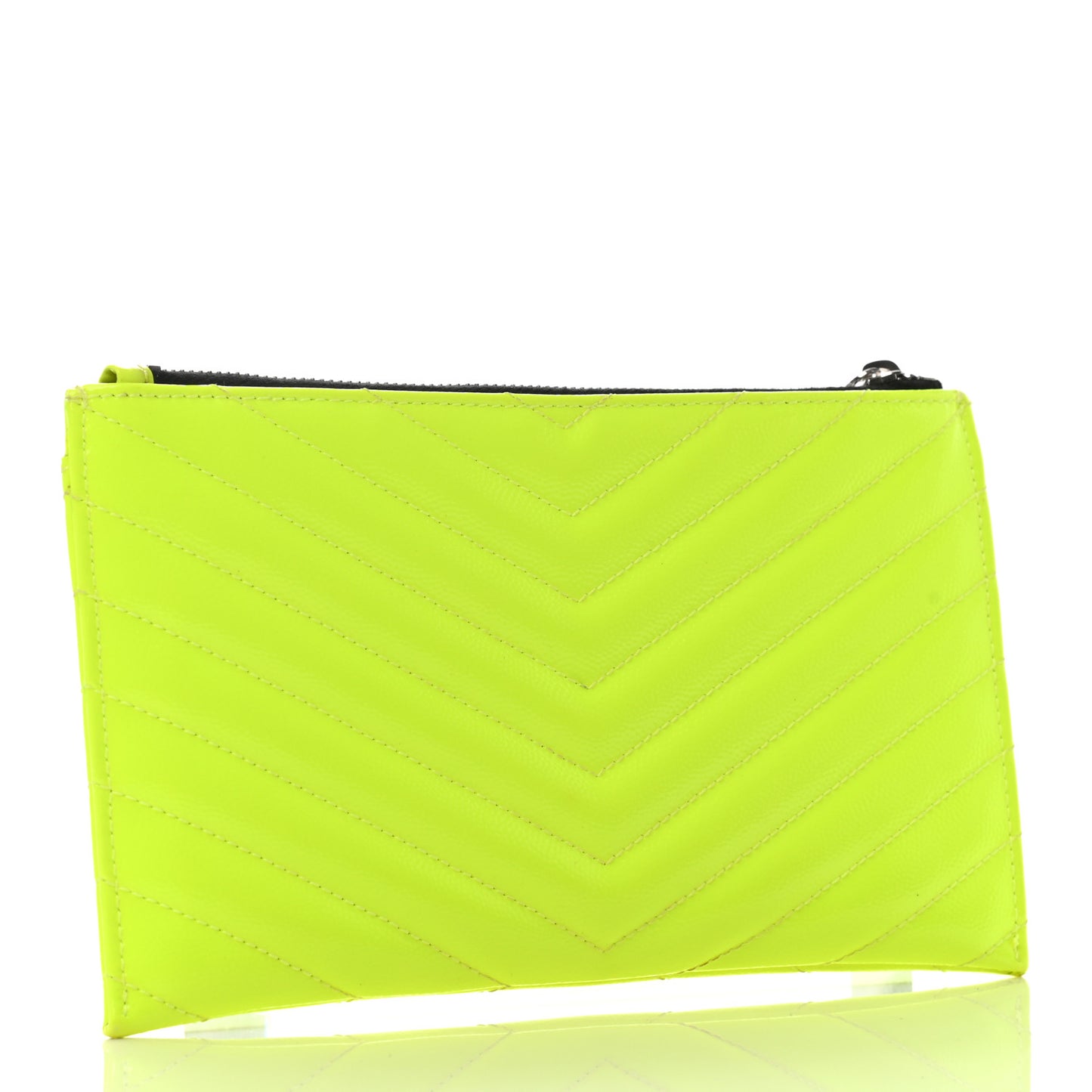 Patent Grain De Poudre Matelasse Chevron Monogram Bill Pouch Neon Yellow