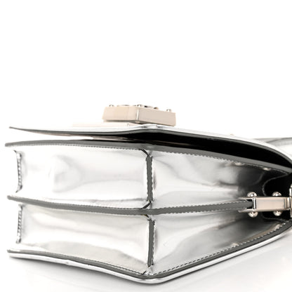 Dolce & Gabbana DOLCE GABBANA Metallic Calfskin Crystal Embellished Small Bella Cubo DG Chain Flap Bag With Cuff Silver 10 of 10