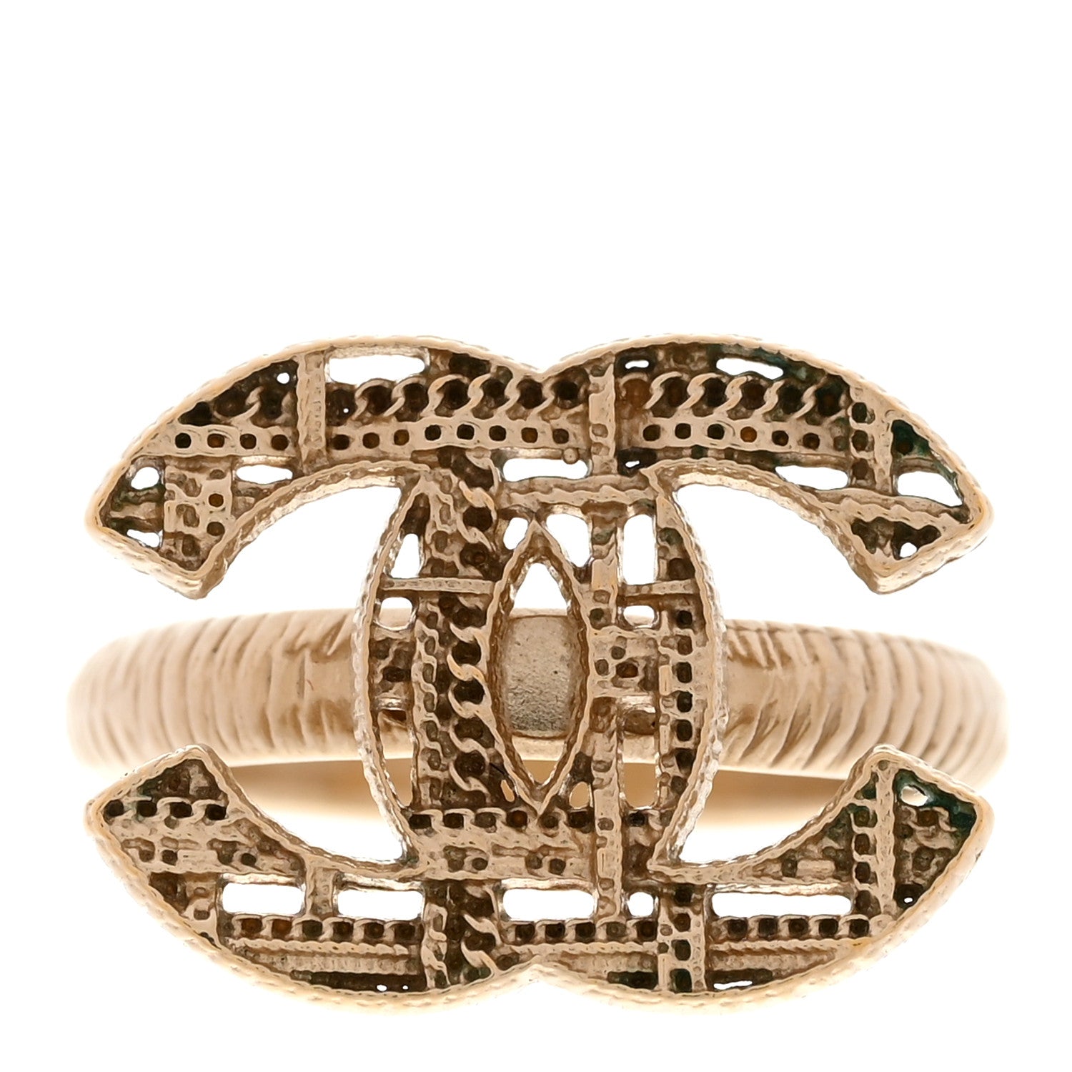 Chanel Tweed Effect CC Ring 53 6.25 Gold 1 of 5