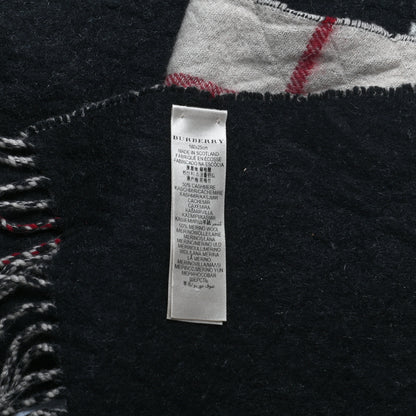 Burberry Cashmere Wool Half Mega Check Reversible Fringe Scarf Black 5 of 5