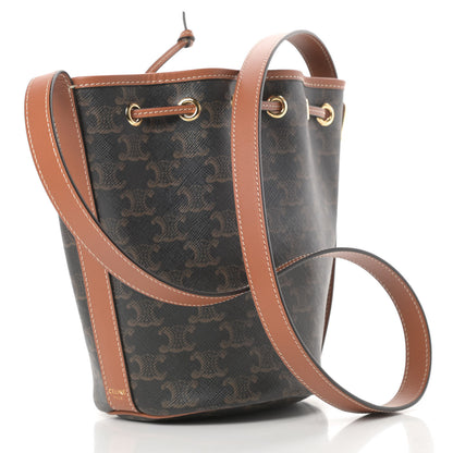 Celine Triomphe Canvas Calfskin Small Drawstring Bucket Bag Tan 3 of 12