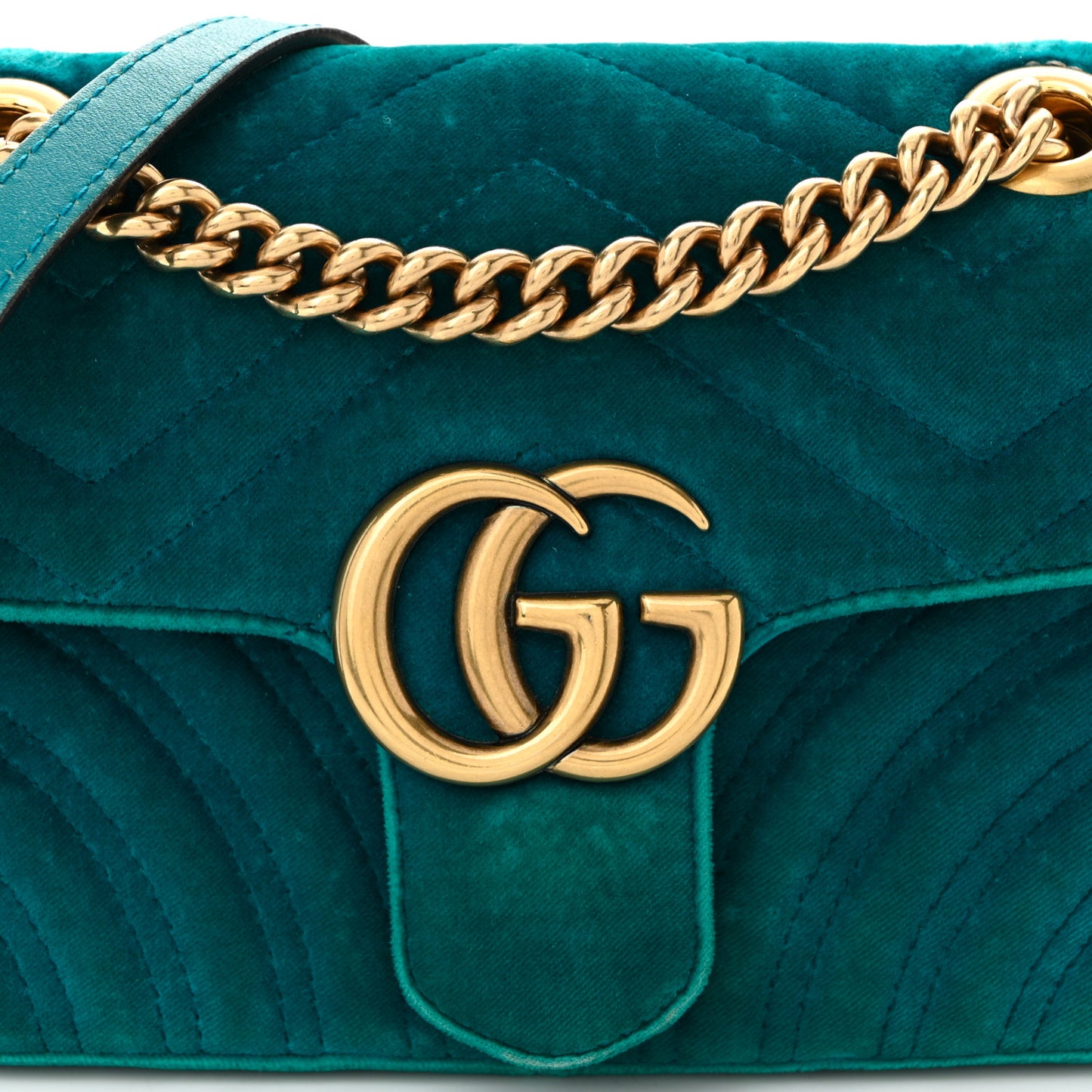 Velvet Matelasse Mini GG Marmont Shoulder Bag Pavone Cyan