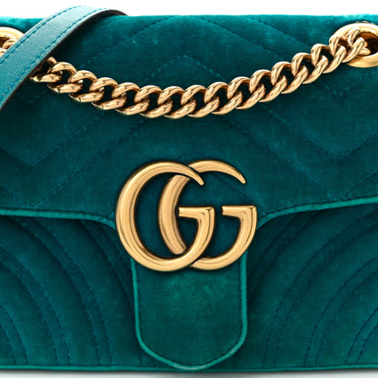 Gucci Velvet Matelasse Mini GG Marmont Shoulder Bag Pavone Cyan 8 of 10