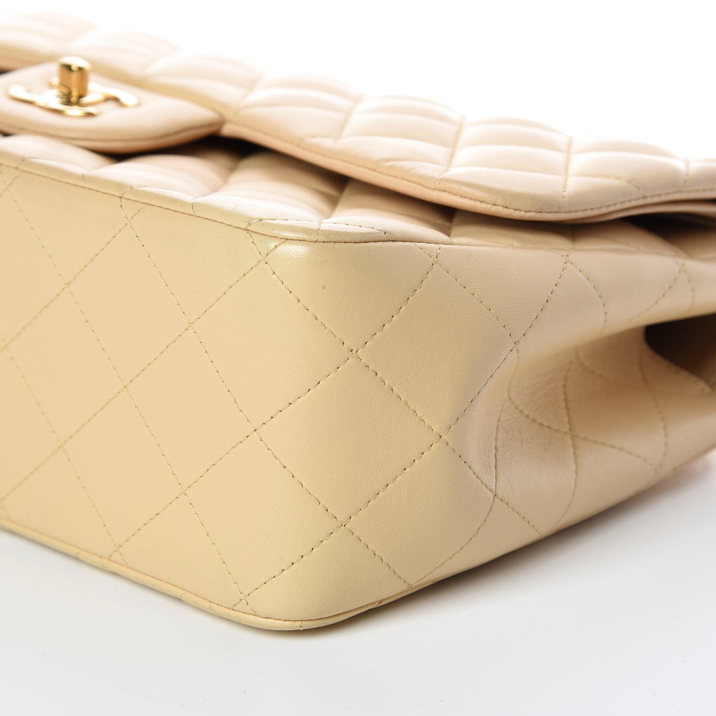 Lambskin Quilted Jumbo Double Flap Light Beige
