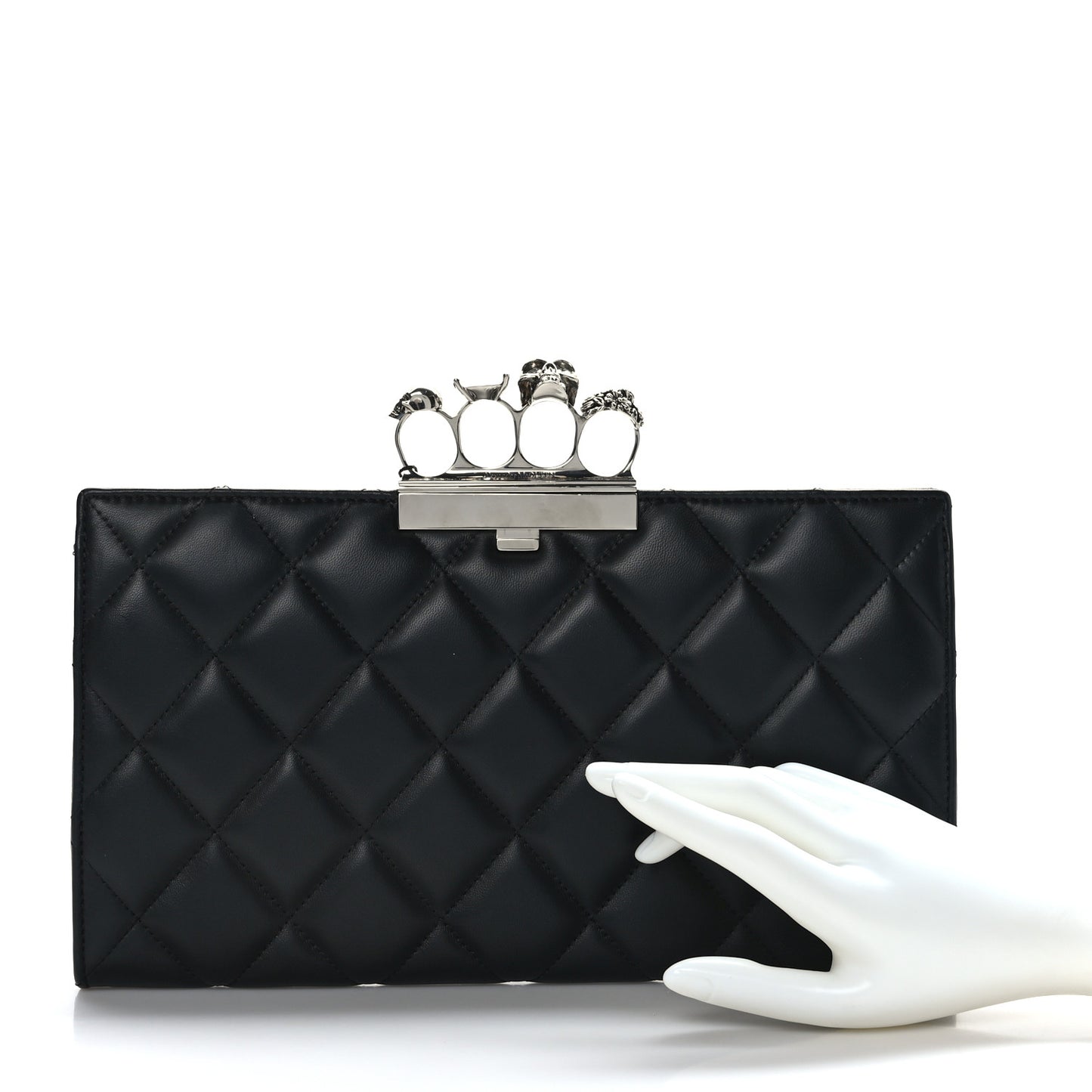 Nappa Quilted Knuckle Flat Clutch Black