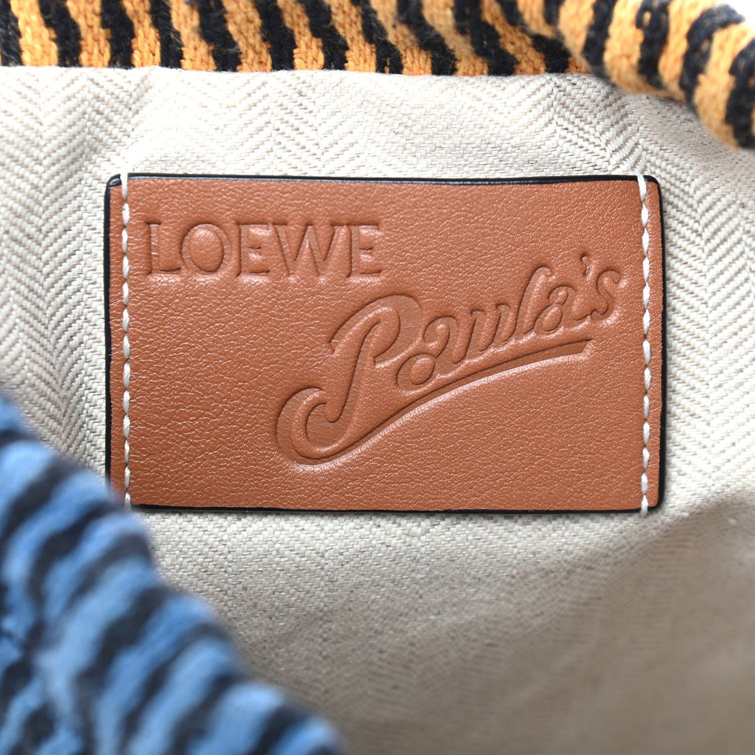 Loewe Canvas Calfskin Print Paulas Ibiza Stripes Cushion Crossbody Tan Multicolor 6 of 10
