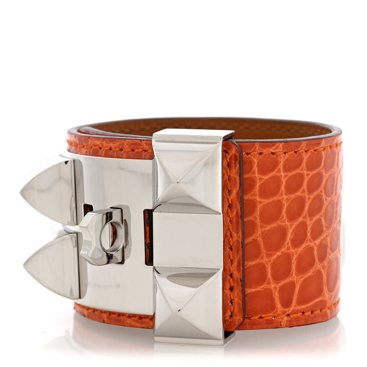 Hermes Shiny Alligator Collier De Chien CDC Bracelet S Orange 3 of 5