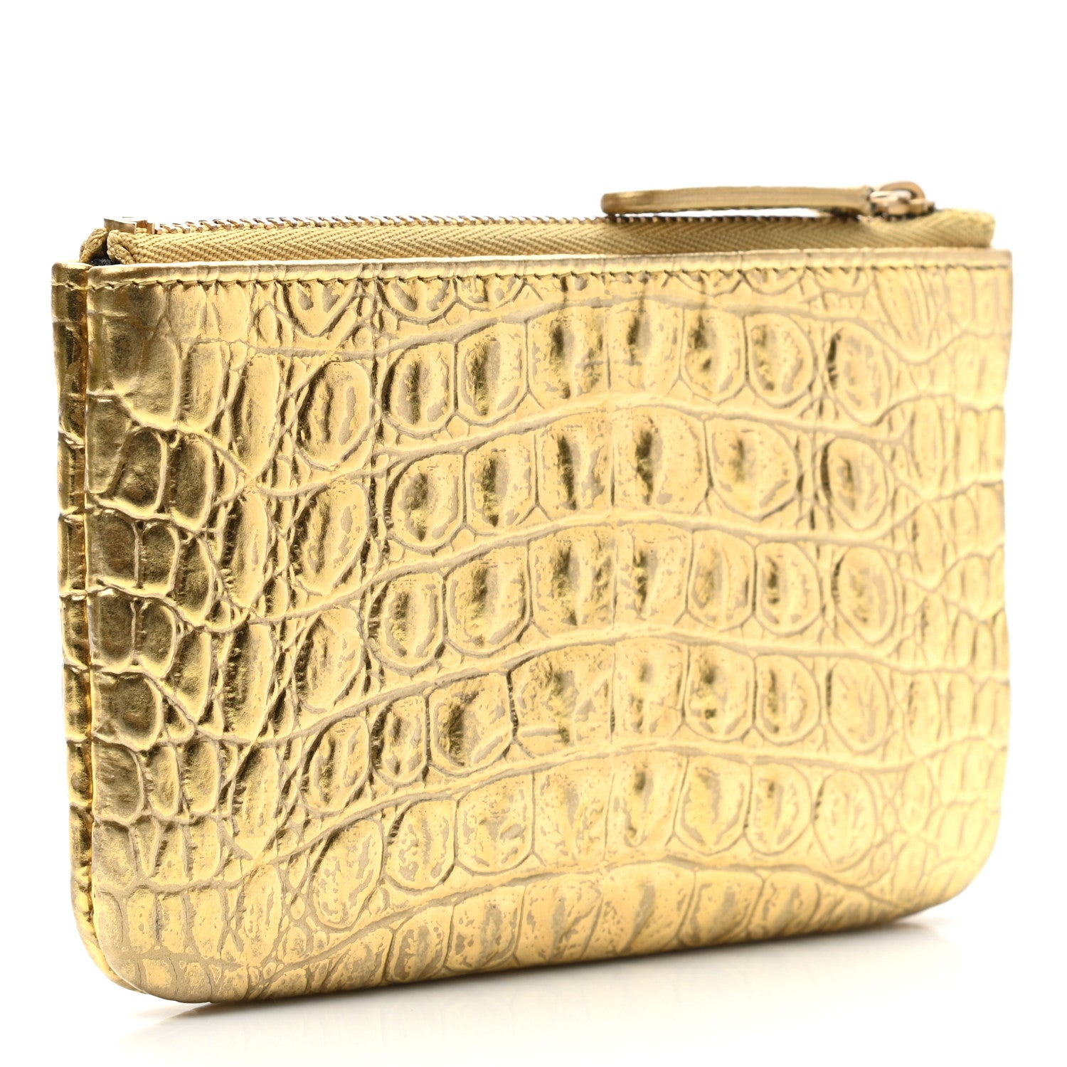 Chanel Metallic Calfskin Crocodile Embossed Cocodile Small Cosmetic Case Gold 3 of 7