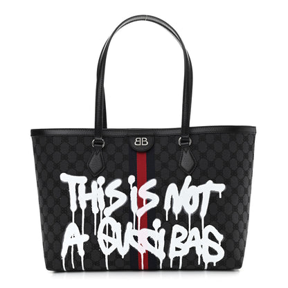 Gucci X BALENCIAGA BB Monogram Web Graffiti Medium Ophidia Shopping Tote Black 1 of 11