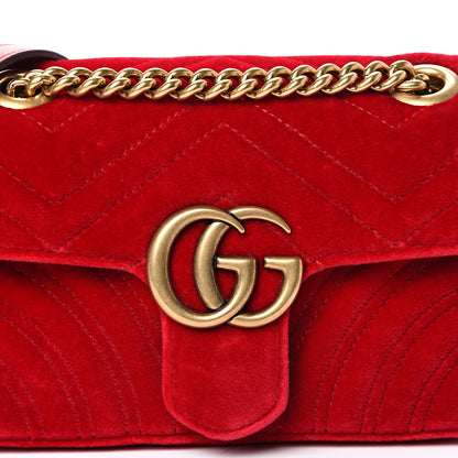 Gucci Velvet Matelasse Mini GG Marmont Shoulder Bag Hibiscus Red 7 of 12