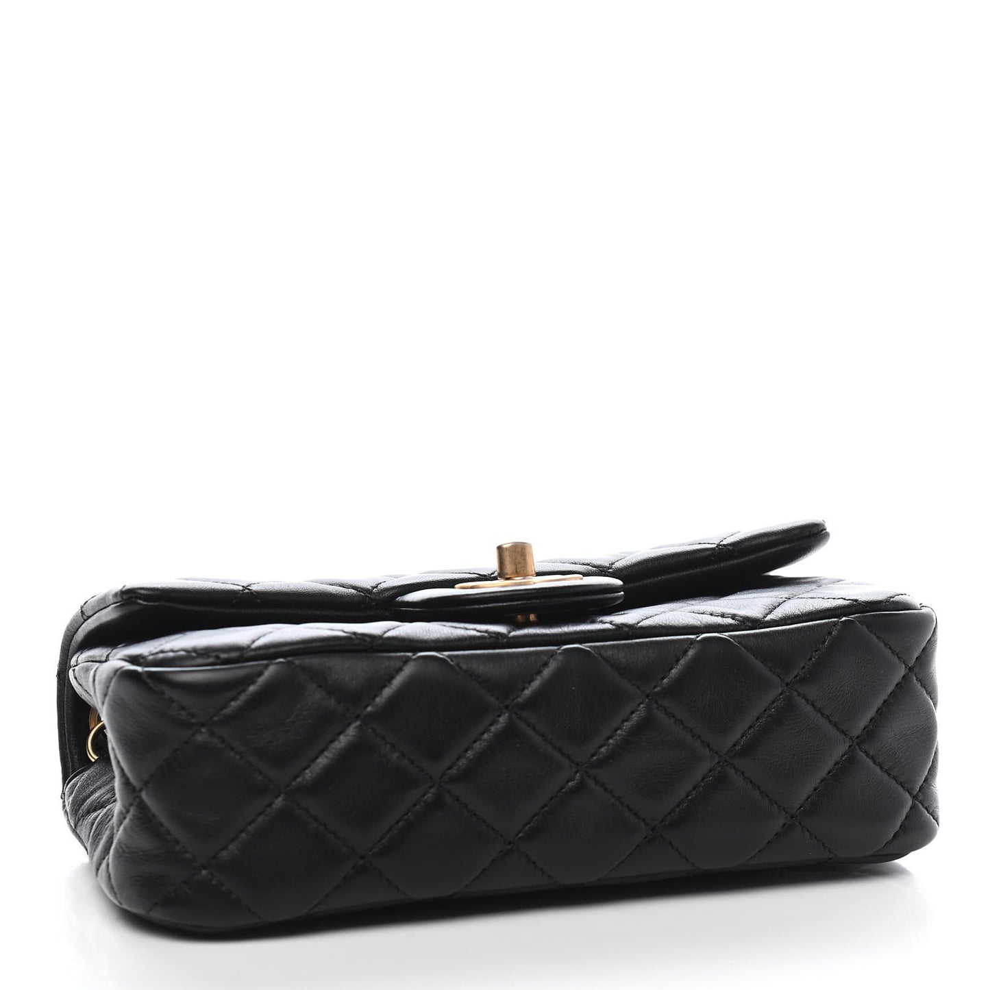 Lambskin Quilted Mini Rectangular Pearl Crush Flap Black