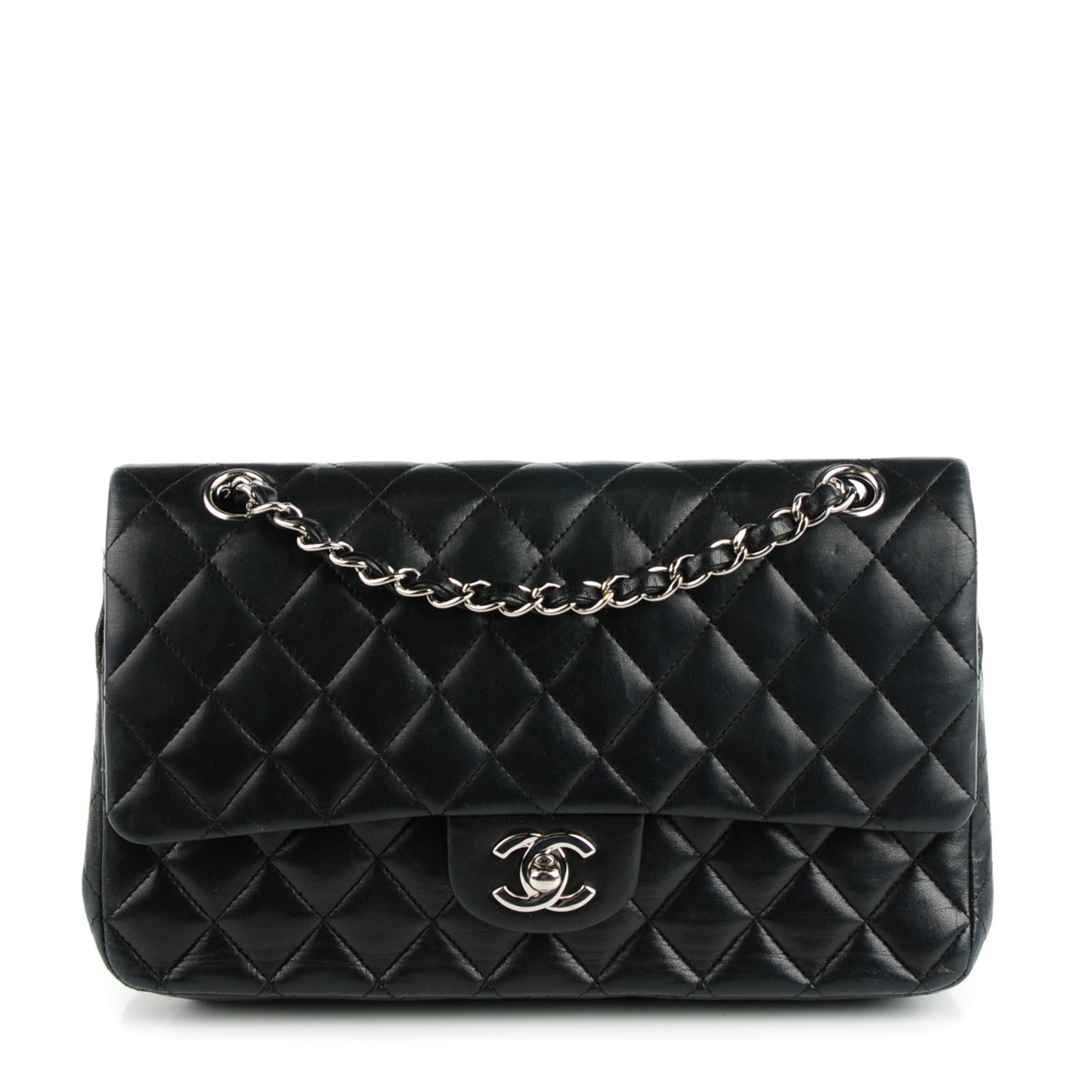 Lambskin Quilted Medium Double Flap Black