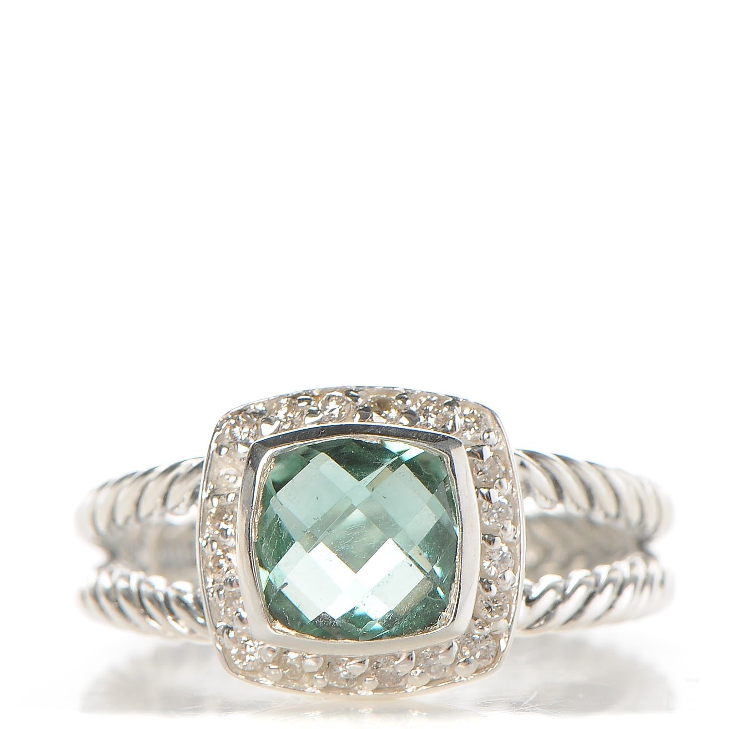 David Yurman Sterling Silver Diamond Prasiolite 7mm Petite Albion Ring 53 6.5 1 of 6