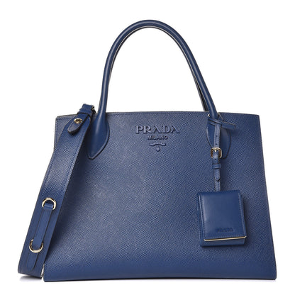 Prada Saffiano Cuir Calfskin Medium Monochrome Top Handle Tote Bluette 1 of 11
