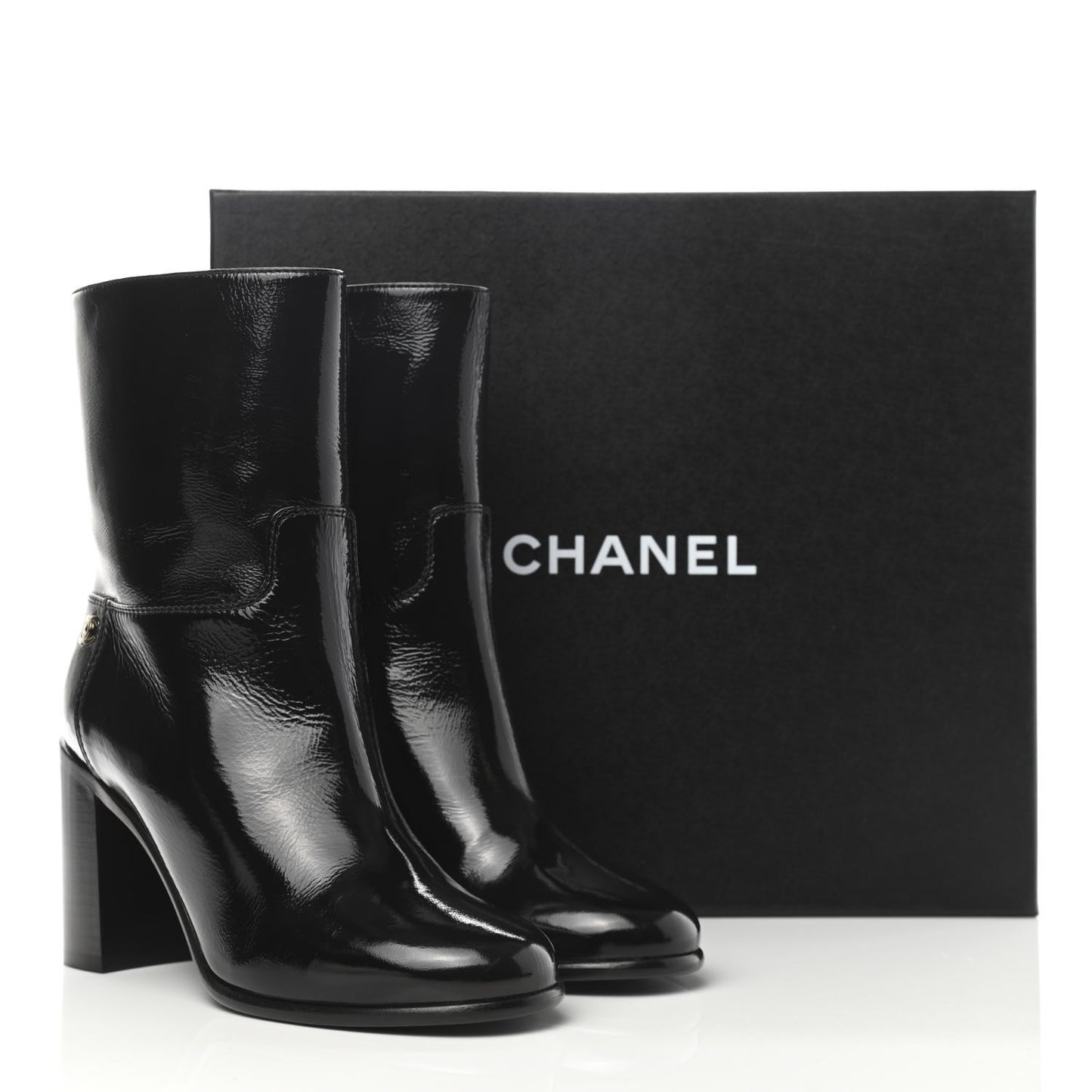 Crackled Calfskin CC Short Boots 36.5 Black