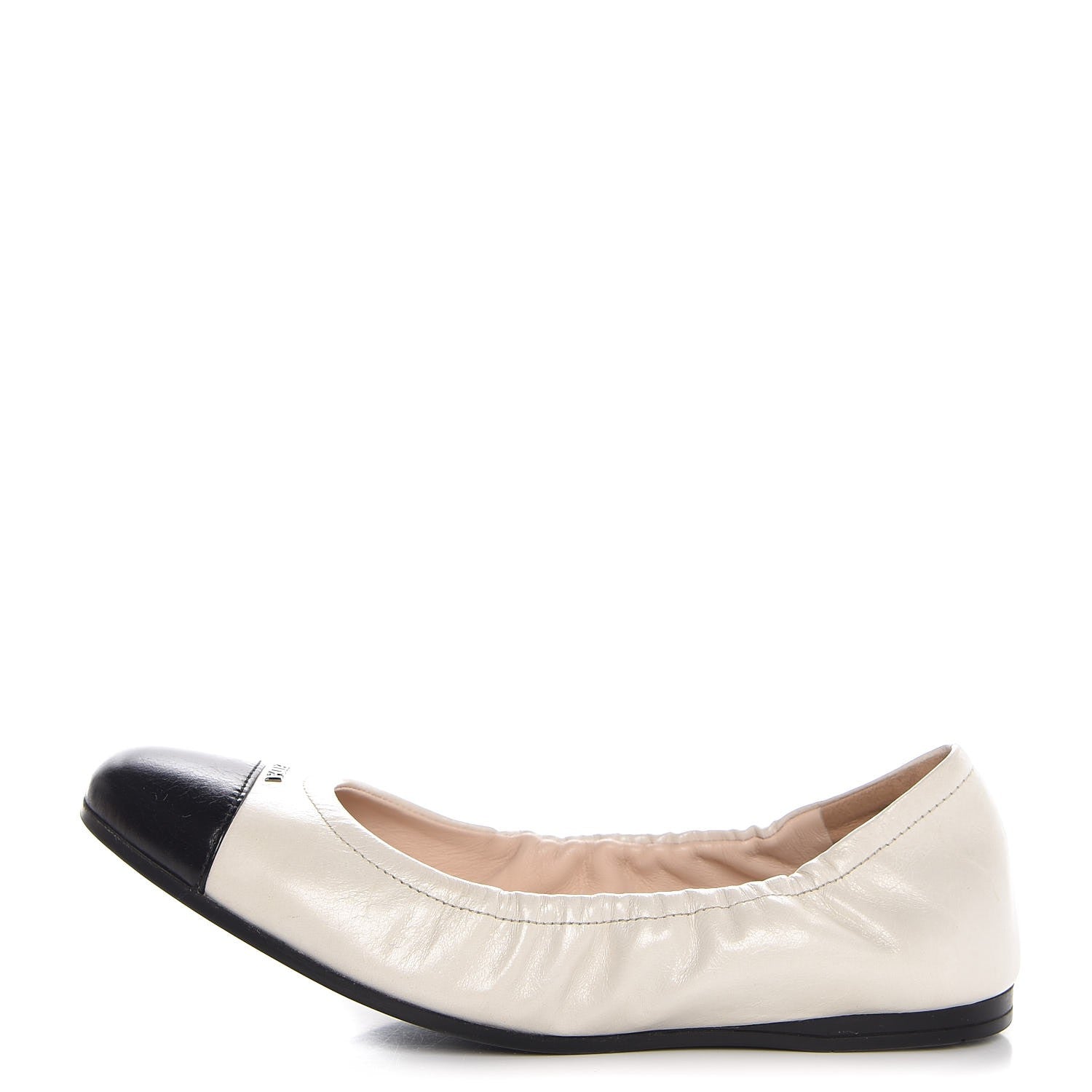 Prada Vernice Cap Toe Ballet Flats 35.5 White Black 1 of 10