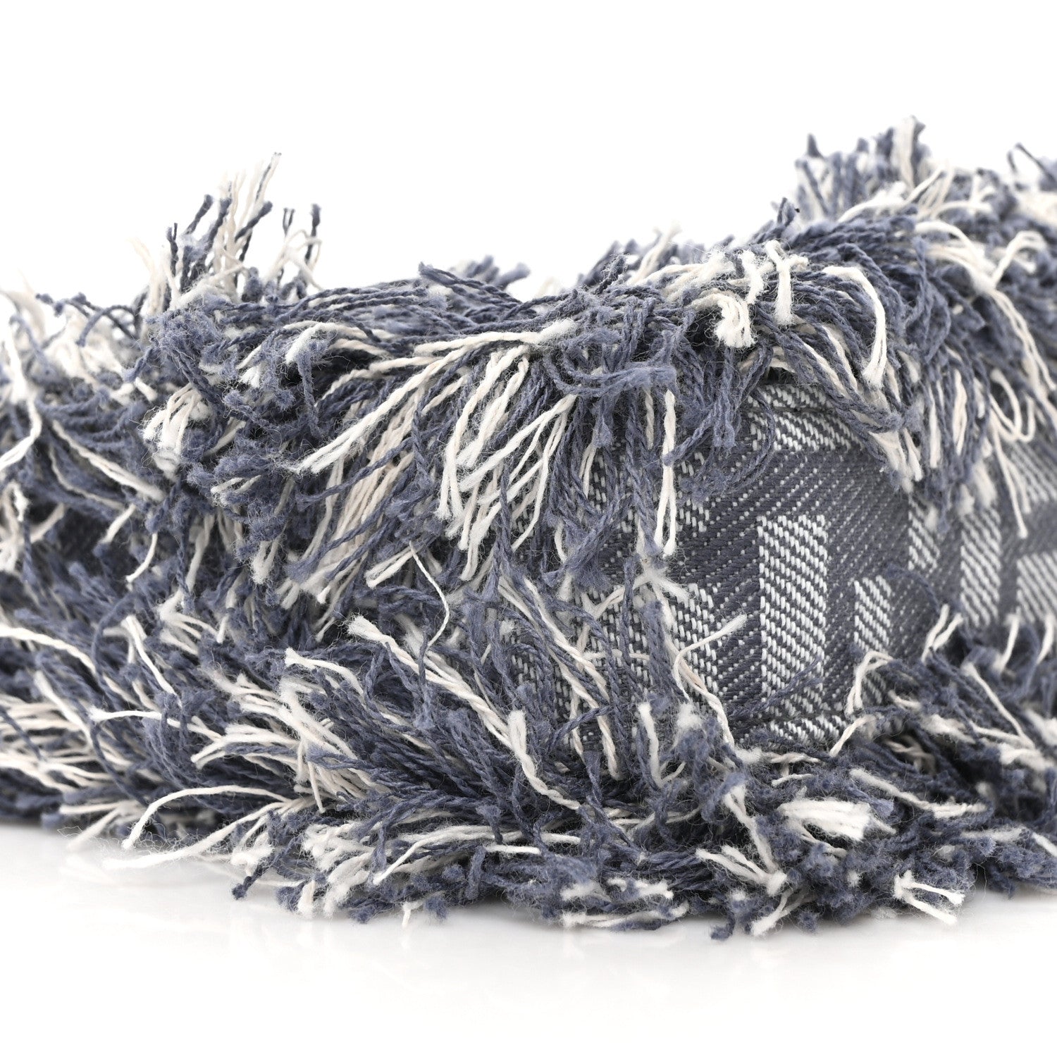 Fendi Denim Vitello Fringe FF Embroidered Baguette Pouch Myrtle