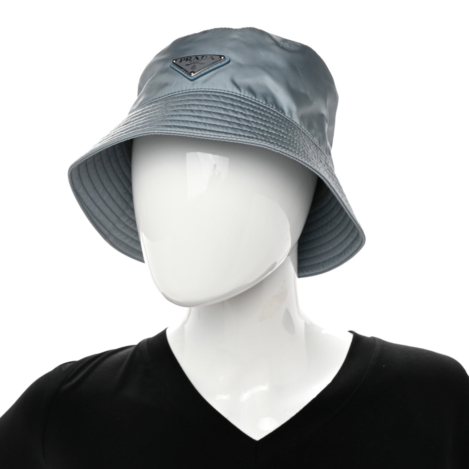 Prada Re-Nylon Metal Triangle Logo Womens Bucket Hat M Fiordaliso 2 of 8