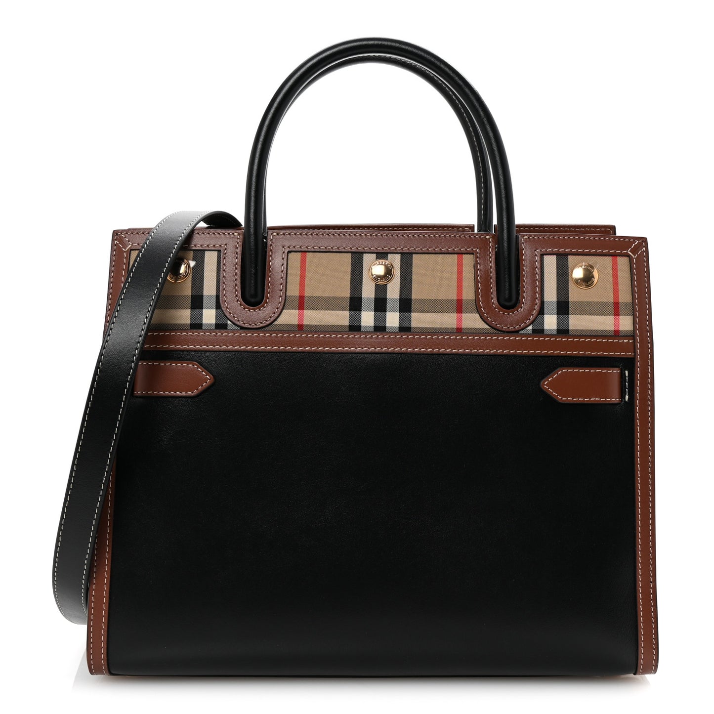 Calfskin Vintage Check Small Two Handle Title Bag Black