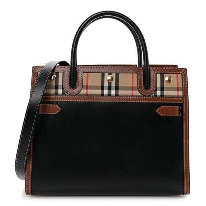 Burberry Calfskin Vintage Check Small Two Handle Title Bag Black 1 of 9