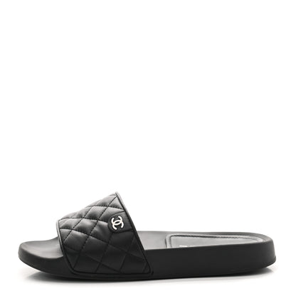 Chanel Lambskin Quilted CC Mules Sandals 38 Black 1 of 8