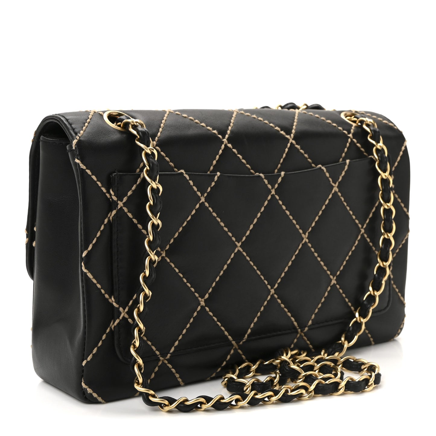 Calfskin Quilted Medium Wild Stitch Flap Black